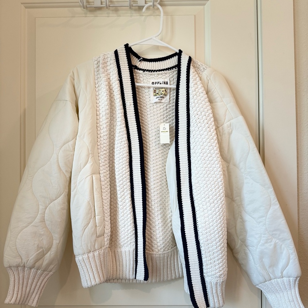 Aerie White and Black Knit Jacket
